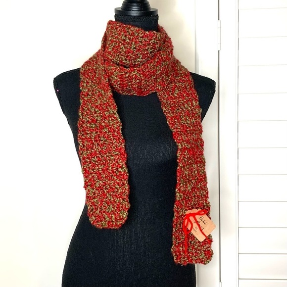 🔥 NWT Handmade Crochet Scarf Green Red Gold New - Picture 6 of 9